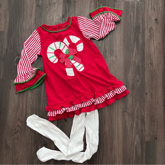Candy Cane Appliqué Ruffle Holiday Dress - Picture 5 of 5
